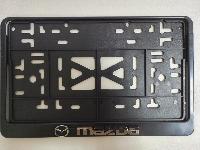 Рамка номера квадратная 290*170, пластик с защелкой черная, надпись MAZDA серебро