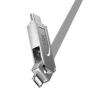 Кабель USB для зарядки 2в1(iPhone/Type-C), L 1м,трансформер, метал пенал, U24, серебро,  HOCO