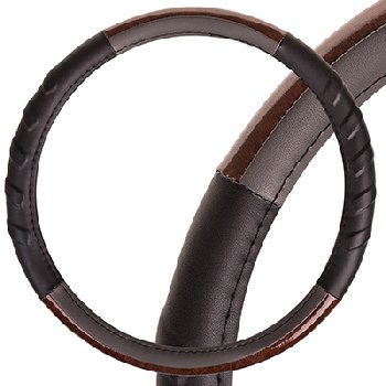 Оплетка экокожа, вставки под дерево Wood-7, M (37-39 см) Черная-серая SKYWAY S01102060