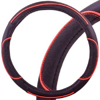 Оплетка экокожа комбинированная Combo-5, M (37-39 см), Черная, красная полоса SKYWAY S01102333