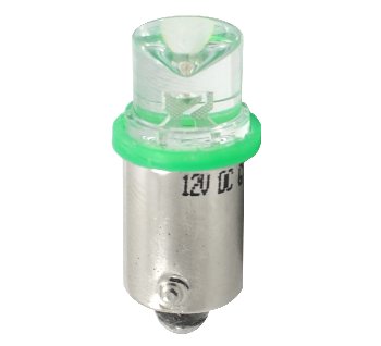 Светодиод T 8 12V GREEN  конус  BA9S  (Маяк) (12/4-GREEN/C)