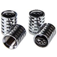 Колпачок для камеры металлический цилиндр рифленый, хром с эблемой Subaru  4 шт,  к-т  SKYWAY H-13