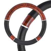 Оплетка экокожа, вставки под дерево Wood-8, M (37-39 см) Черная/ полоса хром S01102058 SKYWAY