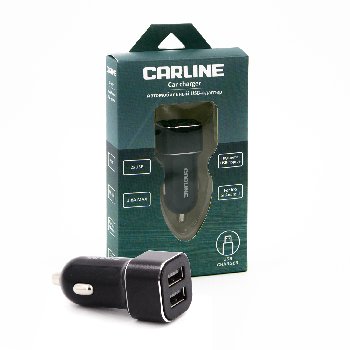 Адаптер прикуривателя 2 USB  (3.8A Max) 12/24В, с подсветкой, черный, в коробке, CARLINE® (CH-2-31A)