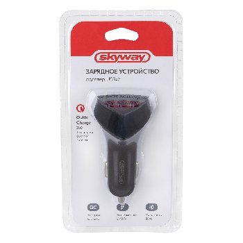 Адаптер прикуривателя 3 USB 20W 12/24V (QC) треугольный Черный SKYWAY S04601019