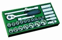 Набор инструментов 1/2" ( 27 предметов) головки 6 граней 10-34 мм, трещотка, ложемент 09903 SATA  