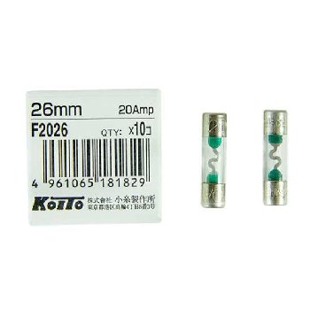 Предохранитель стеклянный 6*26мм, 20 А, шт.  KOITO (уп.10 шт.)  F2026
