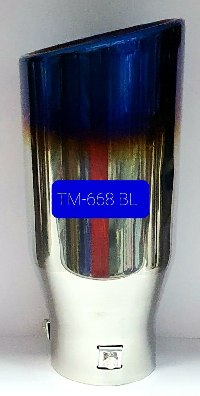 Насадка на глушитель d75D 90 L195/220мм, косой выход, синий хром   арт ТМ-668-BL