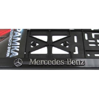 Рамка номера пластик с защелкой, черная, рельеф, MERCEDES серебро (уп.30 шт.)