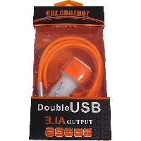 Адаптер прикуривателя 2 USB (2.1A; 3.1A ) + зарядка 3 вида , силикон, оранжевый