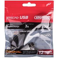 Кабель USB для зарядки Android, L 1 метр,  Черный в пакете SKYWAY S09602001