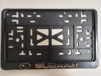 Рамка номера квадратная 290*170, пластик с защелкой черная, надпись SUBARU серебро