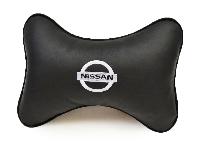 Подушка подголовник Косточка экокожа, Черная, логотип NISSAN