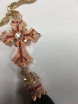 Подвеска салонная ХВОСТ (норка) Черная, Крест/стразы, розовое золото, шт.    556-BK