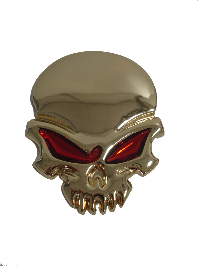 Шильдик металл Череп без челюсти, средний, золото, красные глаза