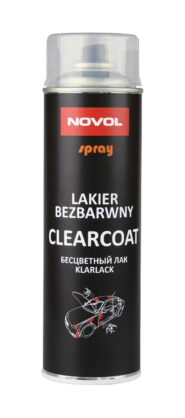 Лак акриловый бесцветный глянцевый СПРЕЙ CLEARCOAT Spray, 0.5л. (34002)  NOVOL (1/6)