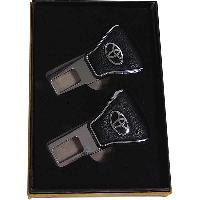 Заглушка ремня безопасности металлическая треугольная, черная кожа, хром TOYOTA (коробка) 2 шт, к-т