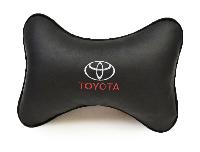 Подушка подголовник Косточка экокожа, Черная, логотип TOYOTA