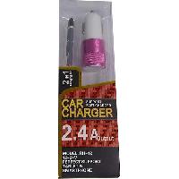 Адаптер прикуривателя + USB кабель/ разъем Android / iPhone, белая/розовая  ES/RH-12 PN