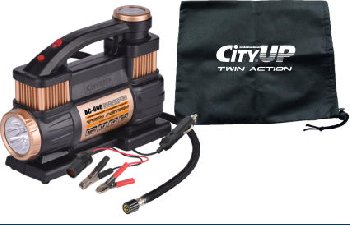 Компрессор метал корпус, 2-х цилиндровый,12V, 60 л/мин, крокодилы, LEDфонарь, AC-606 CityUp (1/6)