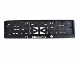 Рамка номера пластик с защелкой, черная, рельеф, NISSAN серебро (уп.30 шт.)