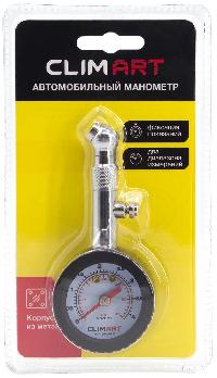 Манометр шин стрелочный, круглый металлический корпус, 4 атм. Clim Art, CLA00754 (блистер)