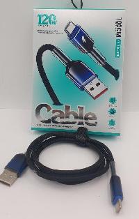 Кабель USB для зарядки Type-C, L 1 метр, 120Вт, тканевая оплетка, черный (в коробке), XF-196-USB 