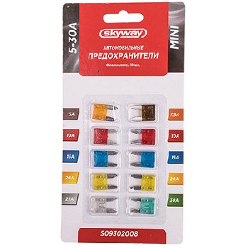 Предохранитель флажковый МИНИ, (блистер 10 шт.) 5A-30A ; к-т  SKYWAY S09302008  