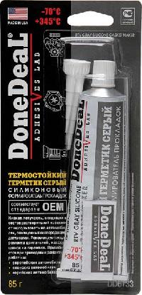 Герметик прокладка термостойкий силиконовый серый ОЕМ,  85 g. DONE DEAL  DD6733  (уп.12 шт.) 