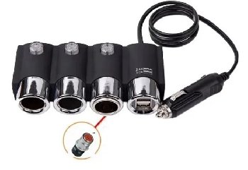 Адаптер прикуривателя 3 гнезда+2 USB 3.1mA, 120W, 12/24V, штекер на проводе No.1508