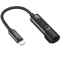 Кабель USB для зарядки iPhone/наушники, тканевая оплетка/алюминий, LS6, черный,   HOCO