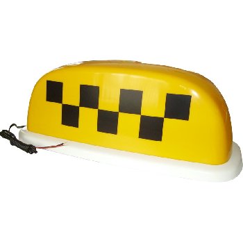 Знак TAXI на крышу магнитный с подсветкой 12V, желтый, рисунок шашки (TX-SM-Y)  Россия (уп.15 шт)