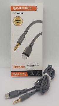 Кабель AUX (mini jack 3.5 mm)/ Type-C стальной штекер, L 1м, серый (коробка) SX-78 