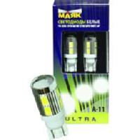 Светодиод T10 12V SUPER WHITE 10 SMD  (5730)W2,1x9,5D LENS360°(к-т 2 шт.) МаякULTRA (12T10/А-11),к-т