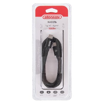 Кабель Type-C/ Type-C, L 1м, 3А, 100Вт, тканевая оплетка, черный S09603017 SKYWAY