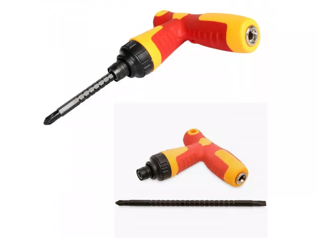 Отвертка с двусторонним стержнем PH2(+) и 6мм(-) L100 мм, с боковым отверстием и трещеткой, Г-образн