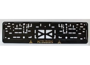 Рамка номера пластик с защелкой, черная, рельеф, MITSUBISHI золото (уп.30 шт.)
