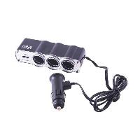 Адаптер прикуривателя 3 гнезда + USB*2A, предохранитель 5А,  Черный   SKYWAY  S02301023