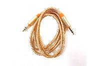 Кабель AUX (mini jack 3.5 mm) стальной штекер, тканевая оплетка, L 3м, золото 