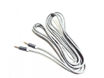 Кабель AUX (mini jack 3.5 mm) стальной штекер, тканевая оплетка, L 3м, серый 