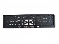 Рамка номера пластик с защелкой, черная, рельеф, NISSAN серебро (уп.30 шт.)