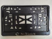 Рамка номера квадратная 290*170, пластик с защелкой черная, надпись NISSAN серебро