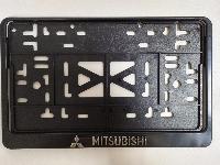 Рамка номера квадратная 290*170, пластик с защелкой черная, надпись MITSUBISHI серебро