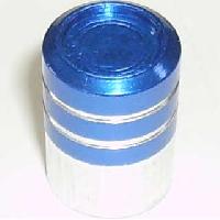 Колпачок для камеры металлический цилиндр с полосками, металлик синий, 4 шт, к-т  VC-081
