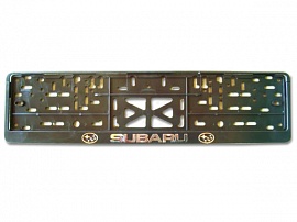 Рамка номера пластик с защелкой, черная, рельеф, SUBARU серебро (уп.30 шт.)