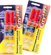 Клей двухкомпонентный эпоксидный прозрачный в шприце, 23 мл., UP-90,  CityUp   (уп.1/96 шт.)