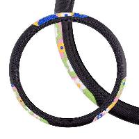 Оплетка экокожа гладкая Glamour-2, M (37-39 см) Черная, вставки Цветы сине-зеленые SKYWAY S01102272