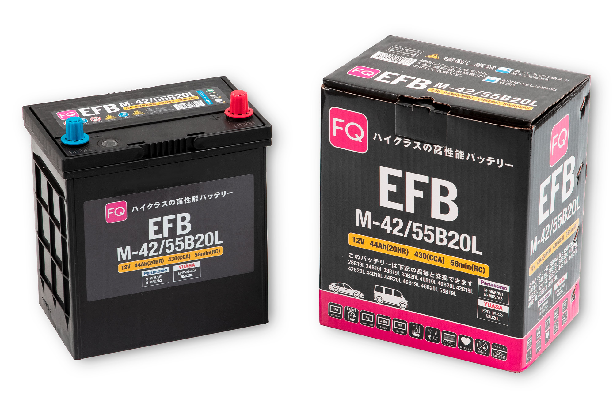 АКБ FQ  55B20L  EFB M-42  44А/ч, 430A (196x128x202/223) тонкие клеммы 