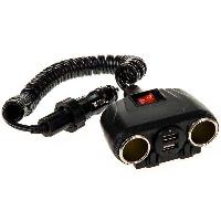 Адаптер прикуривателя 2 гнезда+2 USB*3.1А, 12V, крепление штекера на проводе,Черный SKYWAYS00301037
