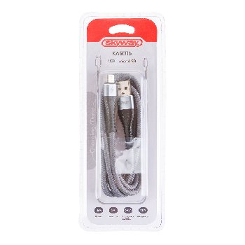 Кабель USB для зарядки Android(microUSB), L 1,5 м, 2А, 10Вт, в тканевой оплетке, серый S09602010 SW